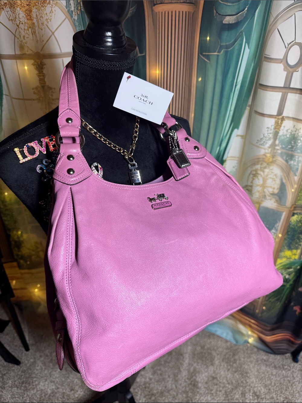 Vintage Coach Pink Leather Shoulder Tote with Polished Silver Tone Hardware